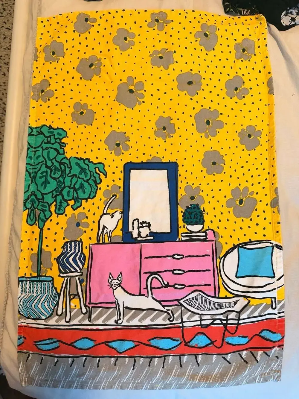 Set of 2 Tag Living Room Cat and Armchair Printed 100% Cotton Kitchen Towel